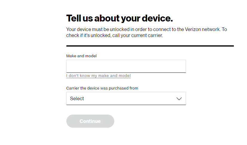 enter the model number  to activate a Verizon phone