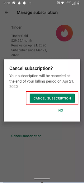 click on cancel subscription to Cancel Tinder Subscription
