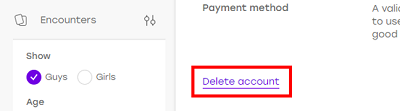 click the Delete Account option