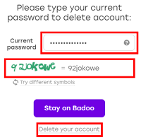 Select Delete your account to delete Badoo account