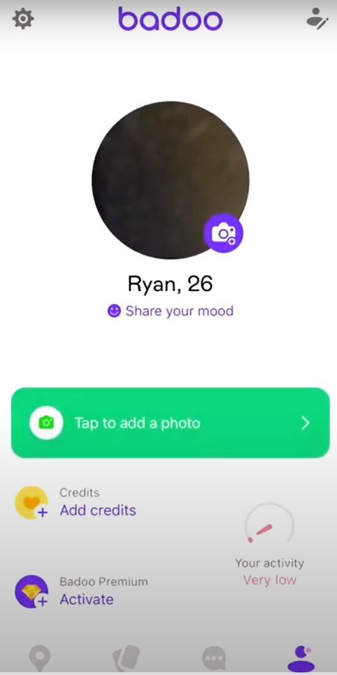 Tap Profile icon on Badoo app