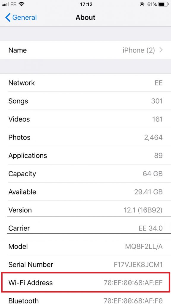 scroll down to Find MAC Address on iPhone