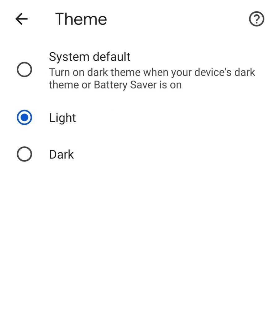 Tap light to turn off dark mode on Google