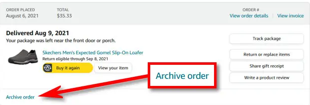 Select Archive order to hide it from the Amazon Order history