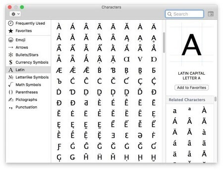 O with Accent on Mac with Character View