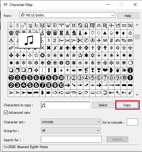 Copy the music symbol