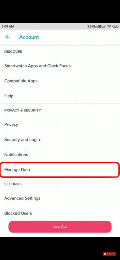 Click on manage data to your delete Fitbit account