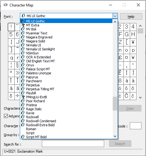 Select MS UI Gothic