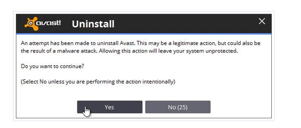 Tap Yes to uninstall the Avast app. 