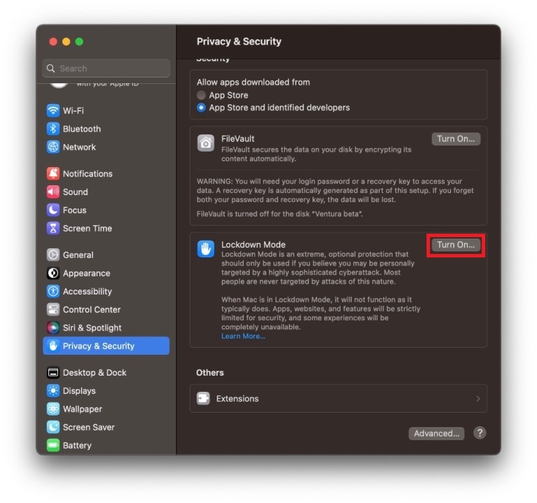 Enable Lockdown mode on Mac