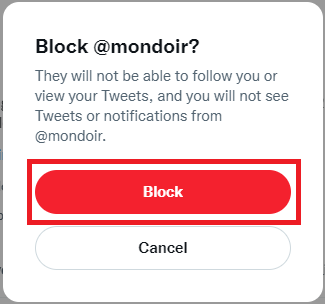 Click on Block to confirm blocking