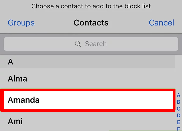 Select the contact to block