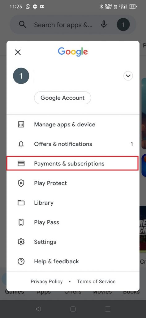 Click on Payments and subscription 