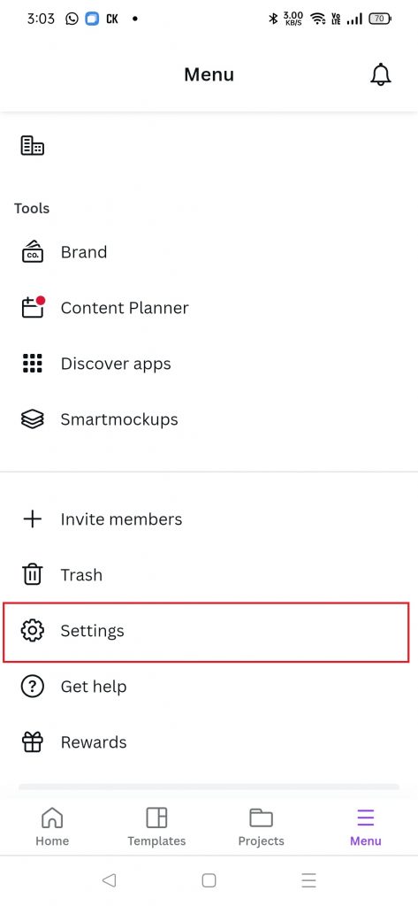 Select settings to Cancel Canva Subscription