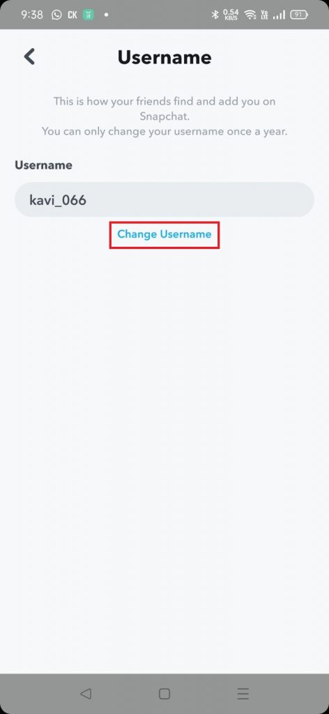 Click on Change Username to change your username on Snapchat 