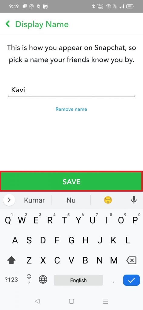Click on save to change your username on Snapchat