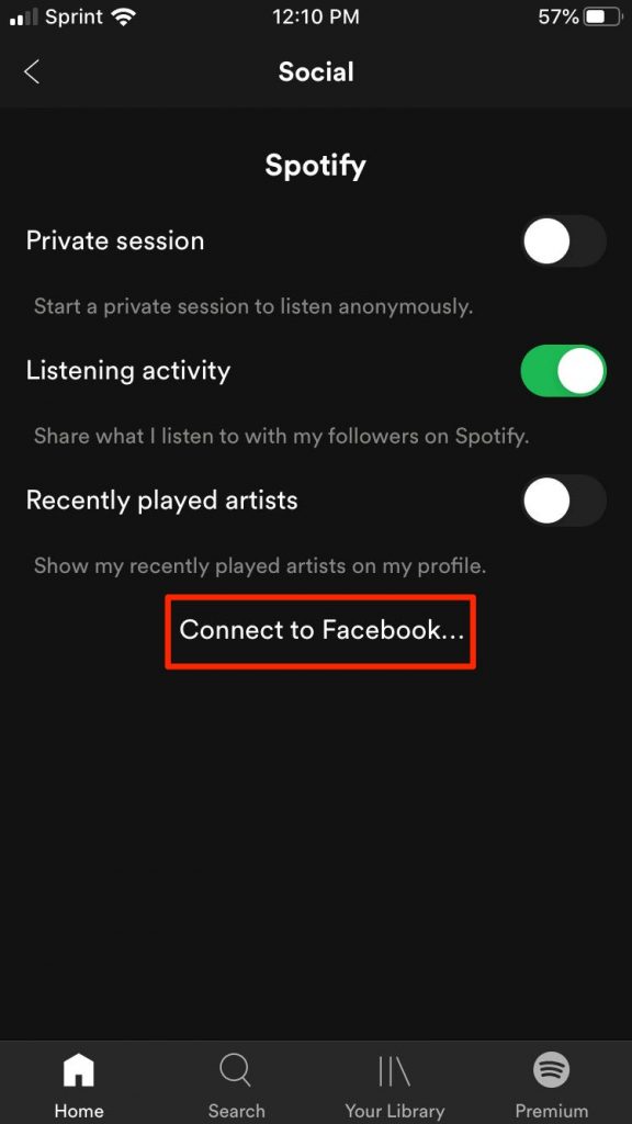 Tap Connect with Facebook