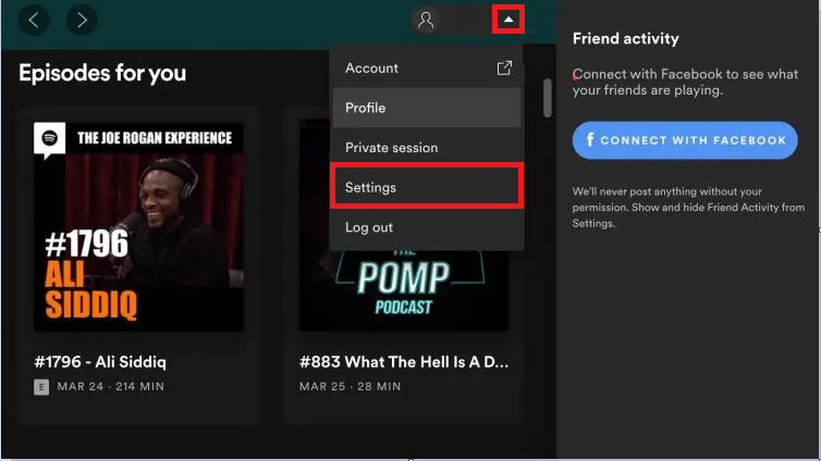 Click on Settings to change your Spotify username