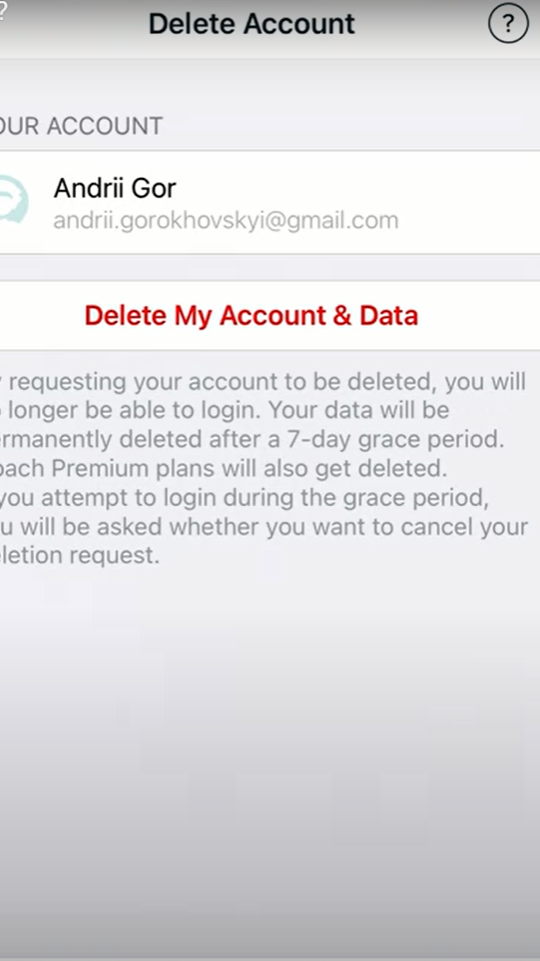 Tap Delete My Account & Data