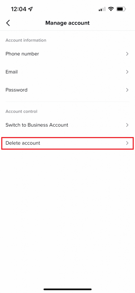 Tap Delete account to delete your TikTok account 