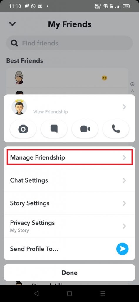 Tap on Manage friendship
