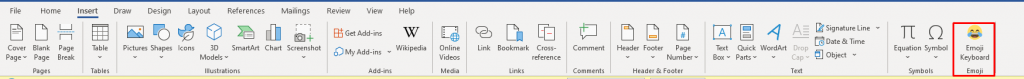 Click on the emojis icon to insert emoji in Word document 