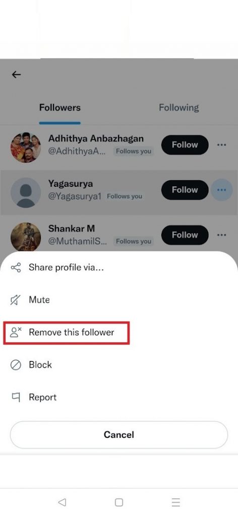 Tap remove this follower on Twitter