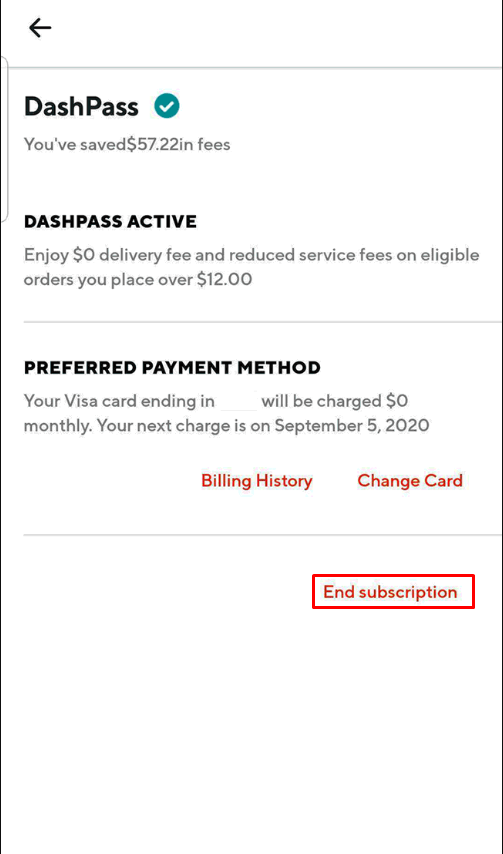 Tap on End Subscription to cancel your DoorDash subscription 