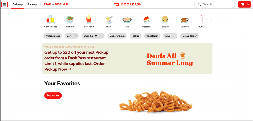 Click on the hamburger icon to cancel your DoorDash subscription