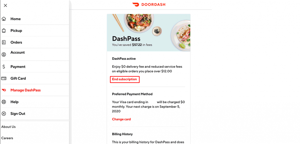 Click on End Subscription to cancel your DoorDash subscription 