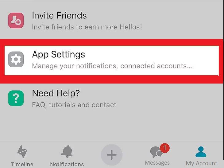 Select App Settings to Delete Happn Account