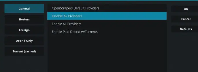 Tap Disable All Providers