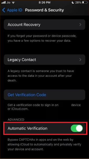 Toggle the Automatic Verification to Bypass CAPTCHA on iPhone