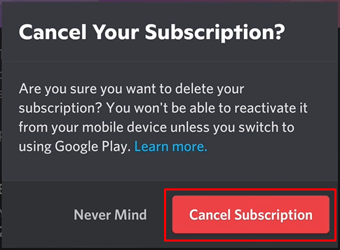 Tap Cancel Subscription to cancel the Discord Nitro subscription