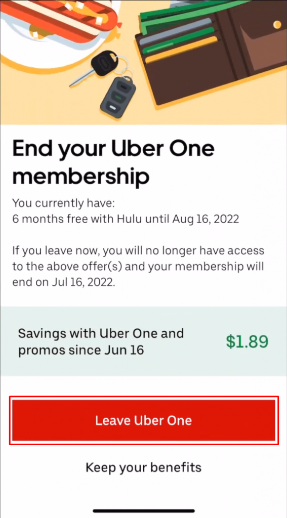 Select the option Leave Uber one