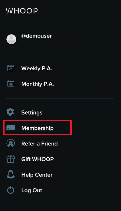Tap on Membership to cancel the WHOOP subscription
