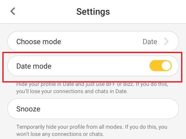 Enable date mode to hide your Bumble profile 