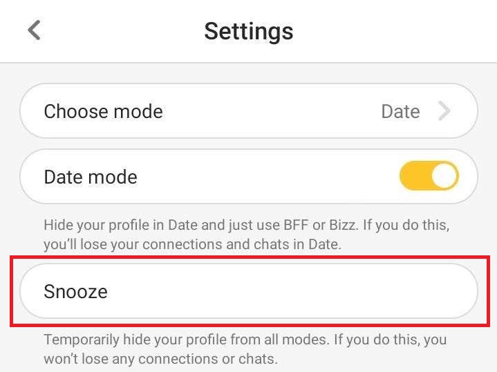 Snooze your Bumble account