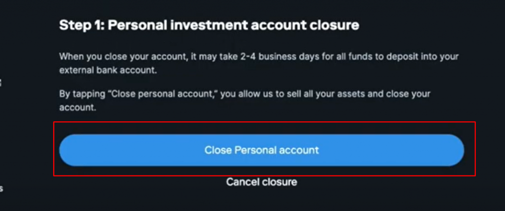 Select Close personal account