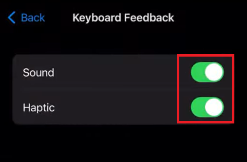 Toggle the Haptic Button to enable Haptic Feedback on iPhone keyboard