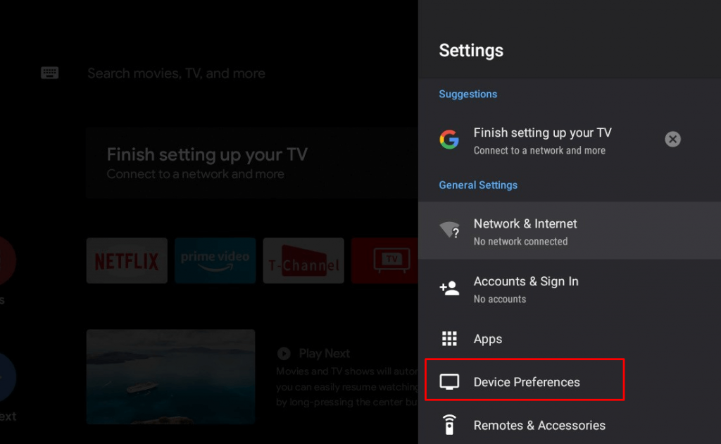 Tap Device Preferences on Philips TV