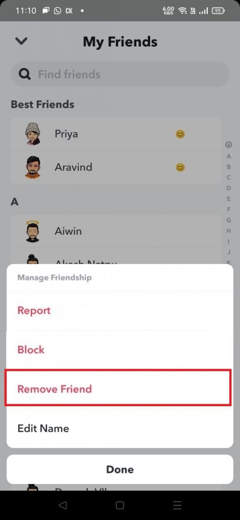 Select Remove Friend to hide the snap score 