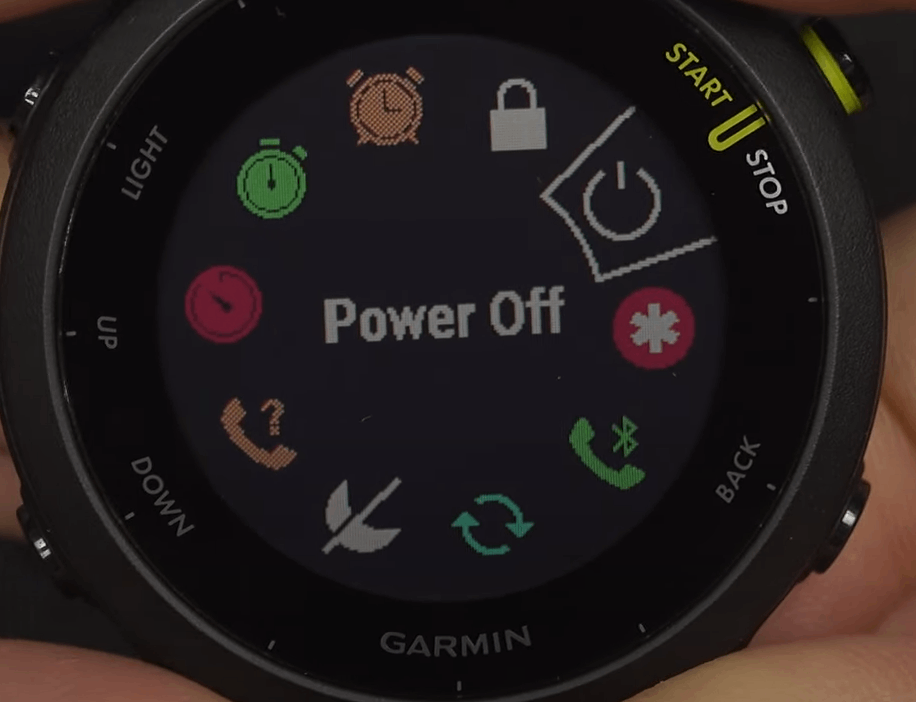 Tap the Power icon to turn Off Garmin Watch 