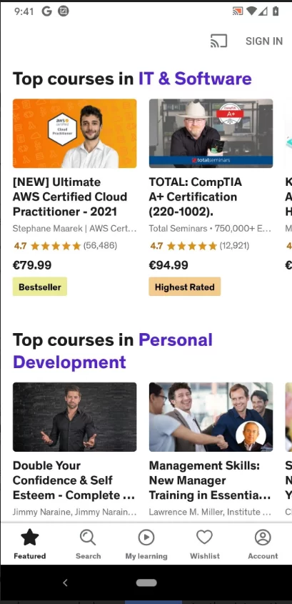Play any video on Udemy app 