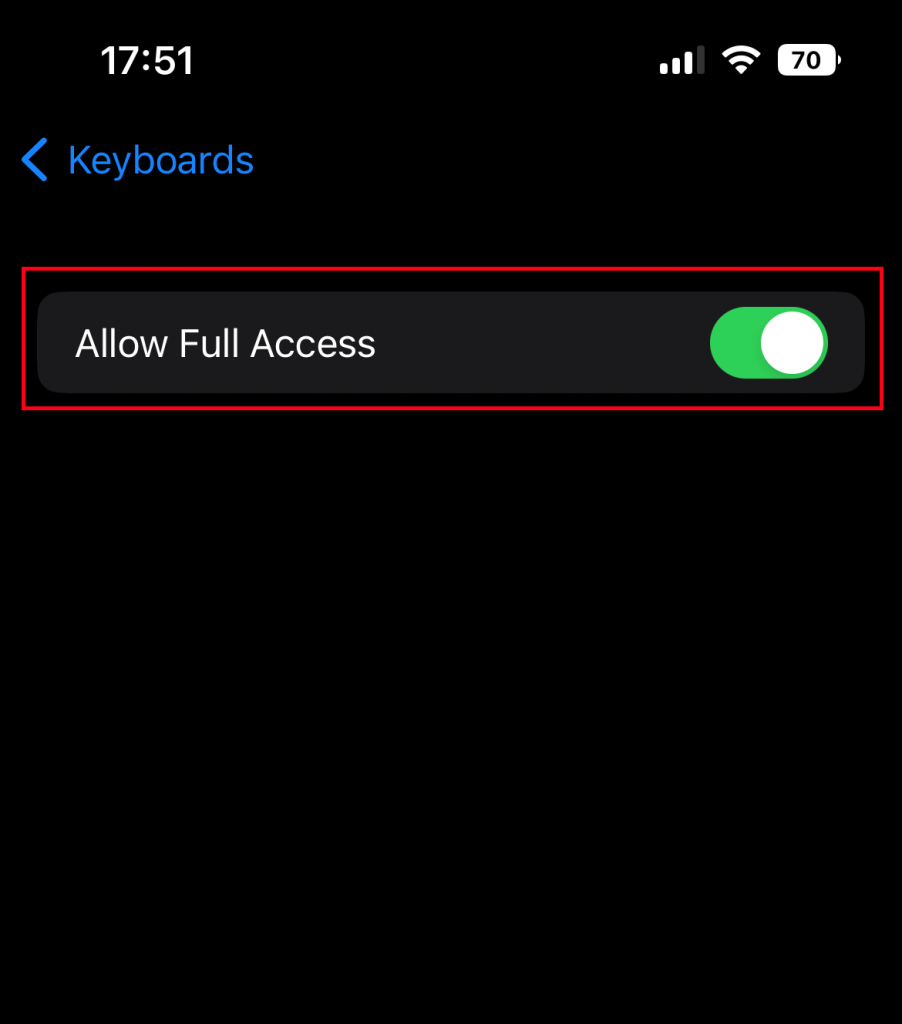 Toggle the button of Allow full access