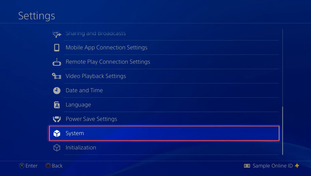 Select System to update Disney Plus on PS4