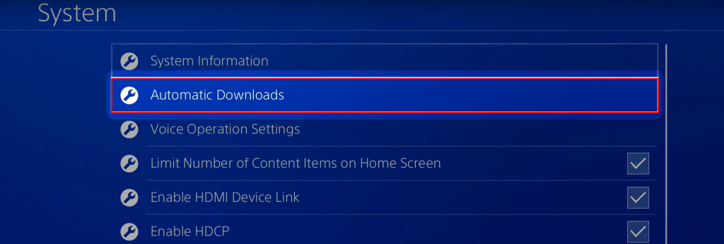 Click on the option Automatic Downloads to update Disney Plus on PS4 