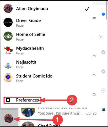 Select Preferences on Messenger