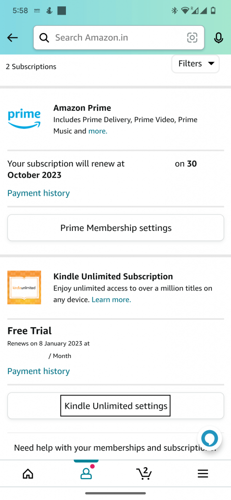 Click on the Kindle Unlimited Settings